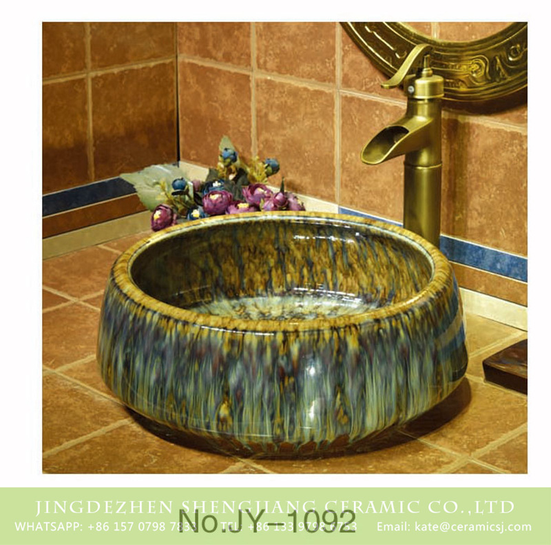 SJJY-1091-16仿古聚宝盆_13 China wholesale color glazed bathroom wash sink    SJJY-1092-16 - shengjiang  ceramic  factory   porcelain art hand basin wash sink
