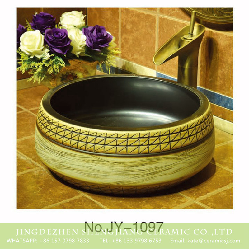 SJJY-1097-17仿古聚宝盆_03 Hot sale black inner wall and hand carved surface art wash basin   SJJY-1097-17 - shengjiang  ceramic  factory   porcelain art hand basin wash sink