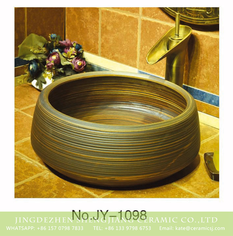 SJJY-1098-17仿古聚宝盆_04 Hand carved dark color with stripes art basin    SJJY-1098-17 - shengjiang  ceramic  factory   porcelain art hand basin wash sink
