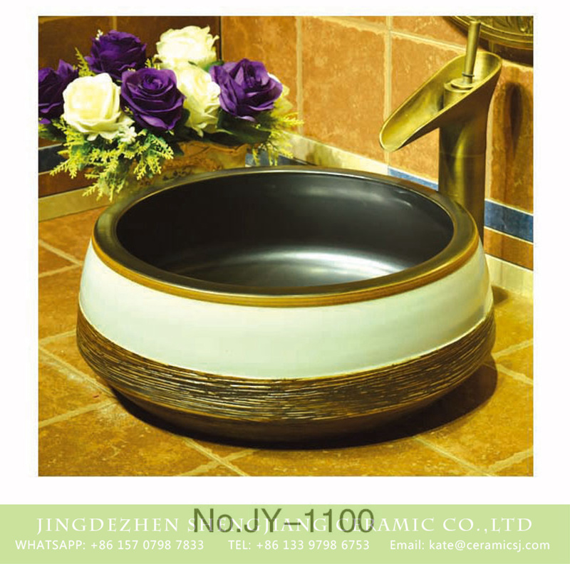 SJJY-1100-17仿古聚宝盆_07-1 Shengjiang factory produce new style black inner wall durable wash hand basin    SJJY-1100-17 - shengjiang  ceramic  factory   porcelain art hand basin wash sink