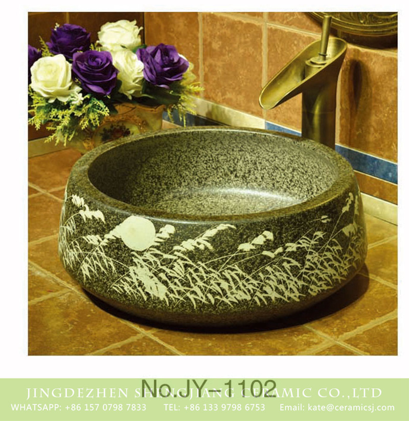 SJJY-1102-17仿古聚宝盆_09 Made in China imitating marble ceramic with hand carved beautiful pattern sink   SJJY-1102-17 - shengjiang  ceramic  factory   porcelain art hand basin wash sink