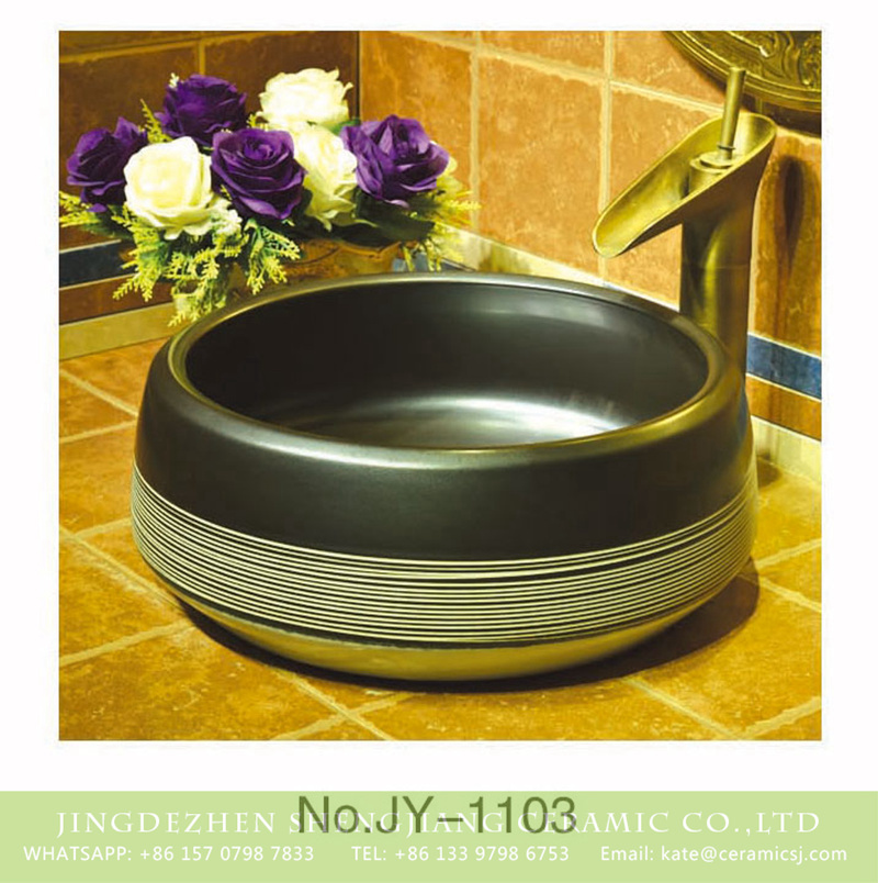 SJJY-1103-17仿古聚宝盆_10 Jingdezhen factory wholesale high gloss ceramic with hand painted white stripes surface sanitary ware   SJJY-1103-17 - shengjiang  ceramic  factory   porcelain art hand basin wash sink