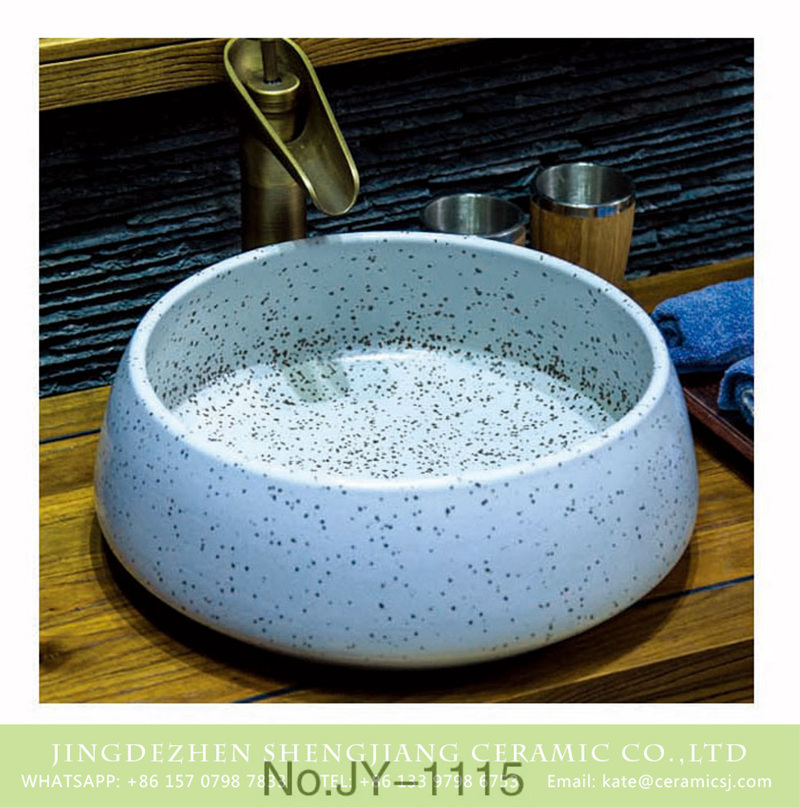 SJJY-1115-18仿古聚宝盆_13 Jingdezhen factory produce pure hand ceramic plain colored with black dots pattern wash sink    SJJY-1115-18 - shengjiang  ceramic  factory   porcelain art hand basin wash sink