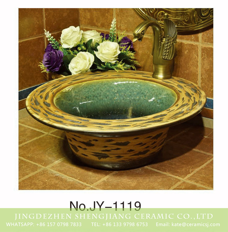 SJJY-1119-20仿古加厚草帽_04 Shengjiang factory direct high gloss ceramic hand painted beautiful pattern wash sink     SJJY-1119-20 - shengjiang  ceramic  factory   porcelain art hand basin wash sink