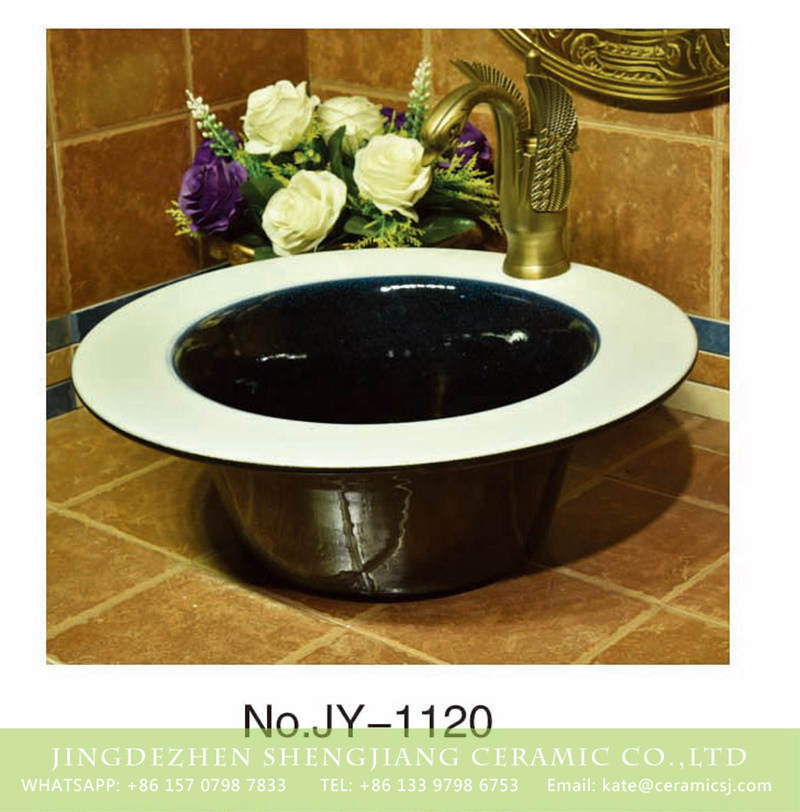 SJJY-1120-20仿古加厚草帽_05 Made in China modern style black and white color straw hat shape sanitary ware    SJJY-1120-20 - shengjiang  ceramic  factory   porcelain art hand basin wash sink
