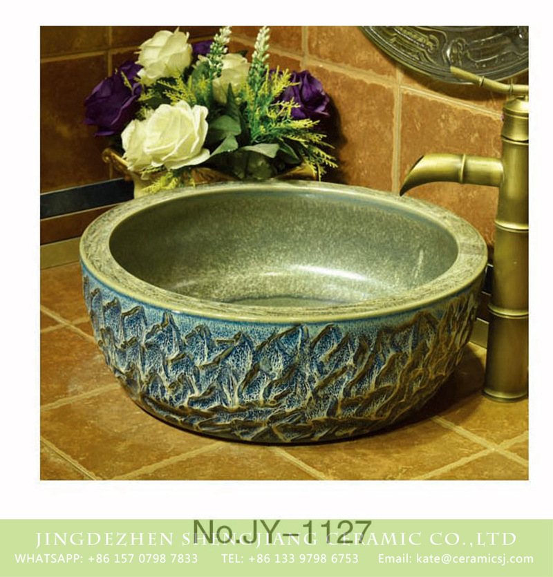 SJJY-1127-20仿古加厚草帽_13 Hot new product pure hand unique design ceramic sanitary ware    SJJY-1127-20 - shengjiang  ceramic  factory   porcelain art hand basin wash sink