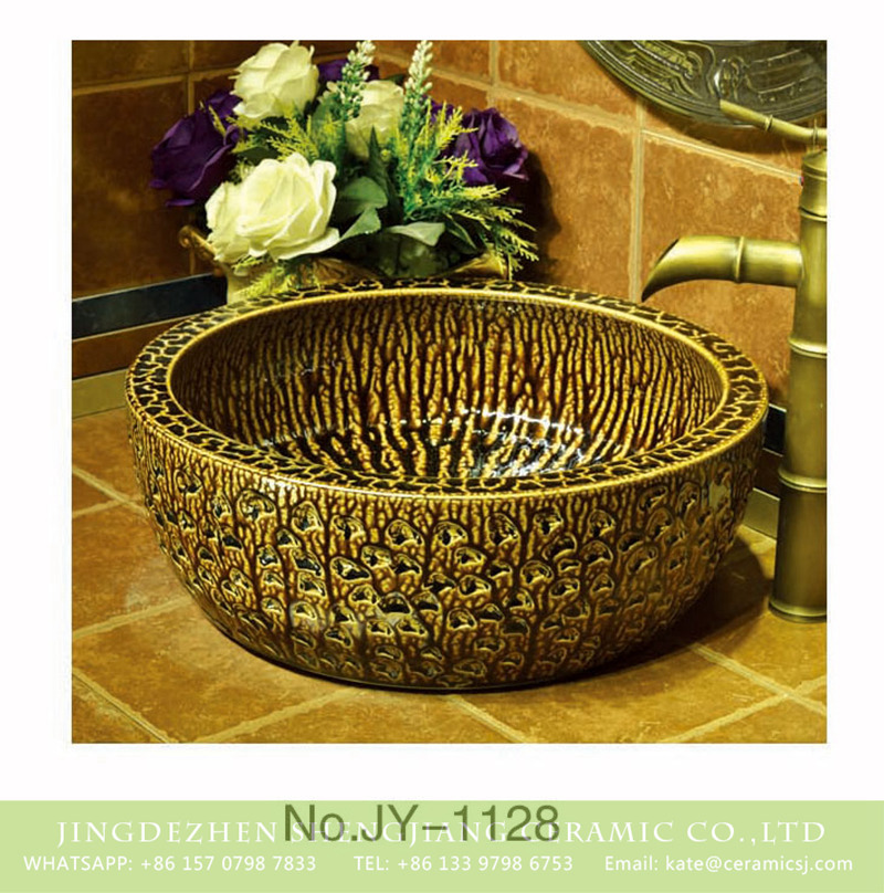 SJJY-1128-20仿古加厚草帽_14 Fancy ceramic product hand painted art ceramic wash basin    SJJY-1128-20 - shengjiang  ceramic  factory   porcelain art hand basin wash sink