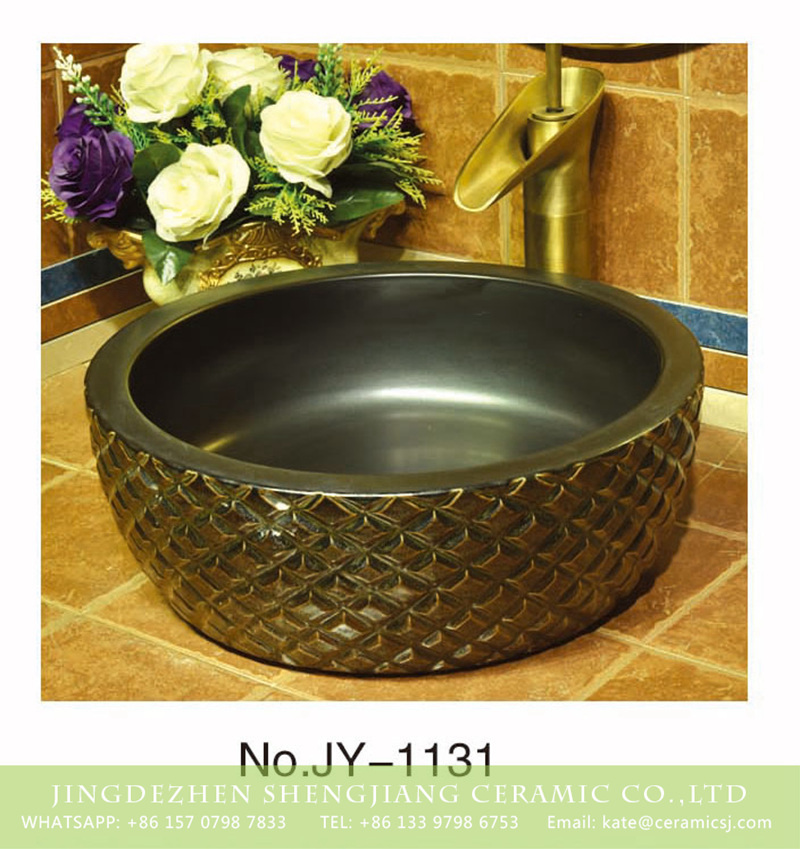SJJY-1131-21仿古腰鼓盆_04 Hand craft special pattern surface and black smooth inner wall lavabo     SJJY-1131-21 - shengjiang  ceramic  factory   porcelain art hand basin wash sink