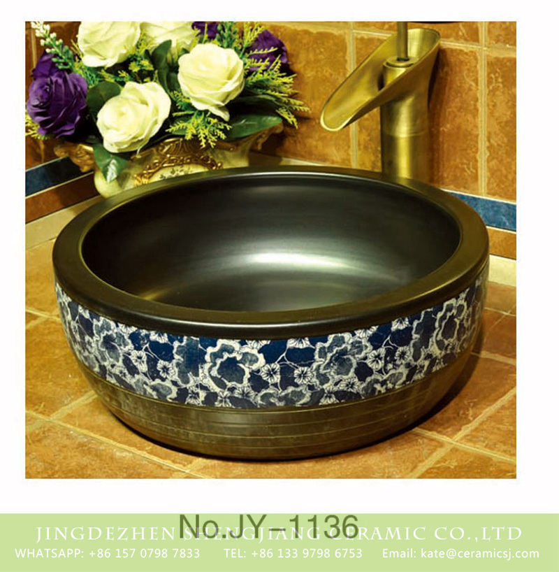 SJJY-1136-21仿古腰鼓盆_11 Porcelain capital of China produce smooth ceramic with flowers pattern lavabo    SJJY-1136-21 - shengjiang  ceramic  factory   porcelain art hand basin wash sink