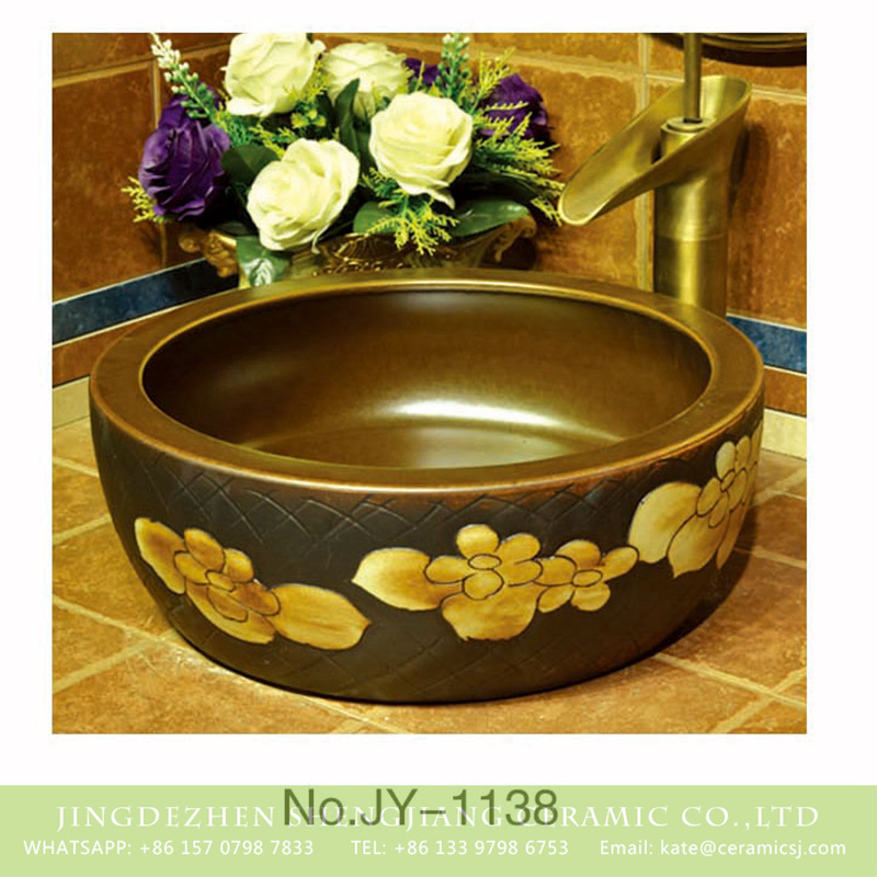 SJJY-1138-21仿古腰鼓盆_13 Antique high quality ceramic with hand painted flowers design sanitary ware    SJJY-1138-21 - shengjiang  ceramic  factory   porcelain art hand basin wash sink