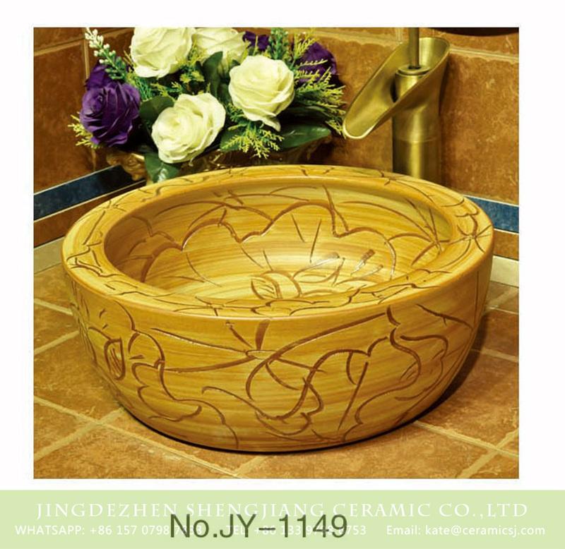 SJJY-1149-22仿古腰鼓盆_11 China carved knife wood color vanity basin     SJJY-1149-22 - shengjiang  ceramic  factory   porcelain art hand basin wash sink