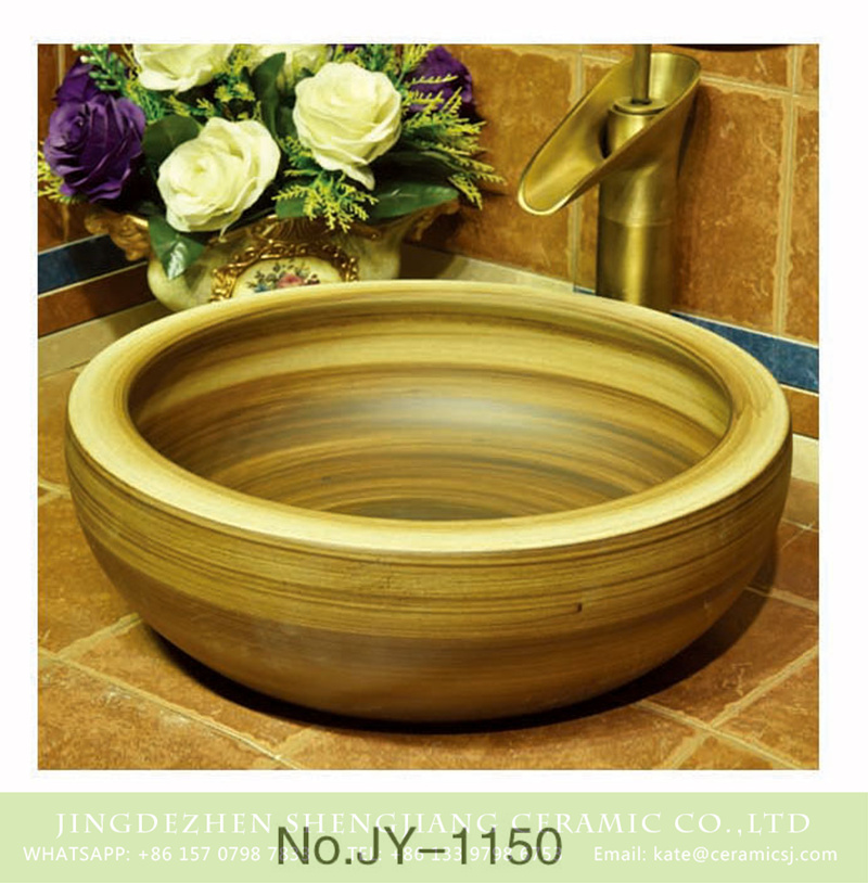 SJJY-1150-22仿古腰鼓盆_12 Chinese online sale round shape large bulk wood color wash basin    SJJY-1150-22 - shengjiang  ceramic  factory   porcelain art hand basin wash sink