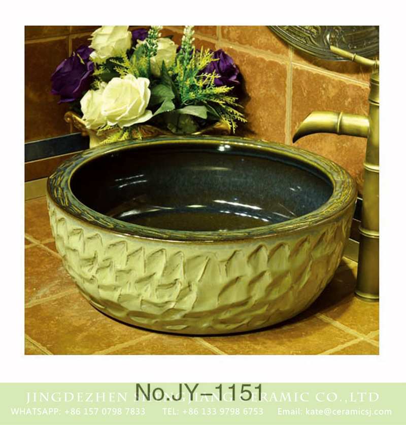 SJJY-1151-22仿古腰鼓盆_13 China conventional retro style thick edge durable wash sink    SJJY-1151-22 - shengjiang  ceramic  factory   porcelain art hand basin wash sink