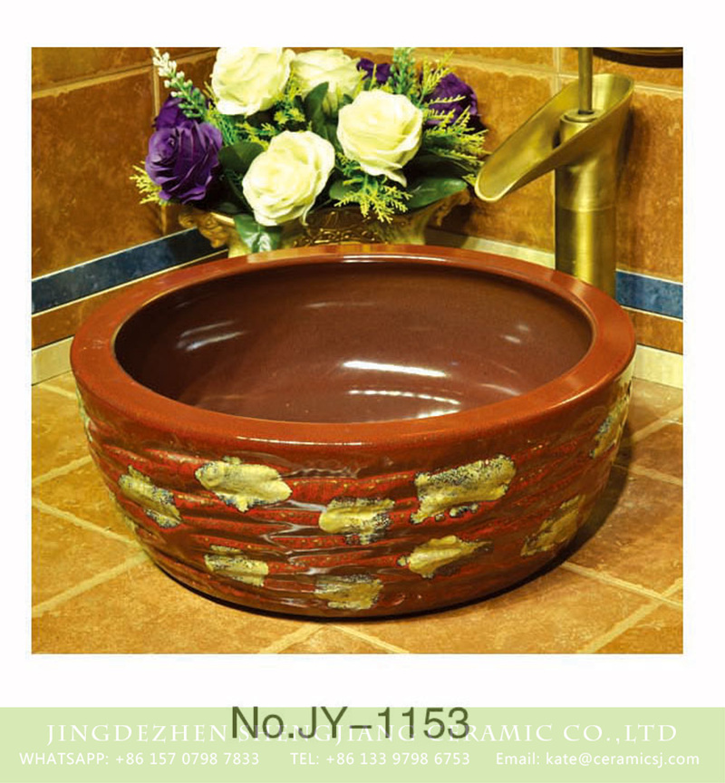 SJJY-1153-22仿古腰鼓盆_15 Large bulk sale factory outlet red color special design durable sanitary ware    SJJY-1153-22 - shengjiang  ceramic  factory   porcelain art hand basin wash sink