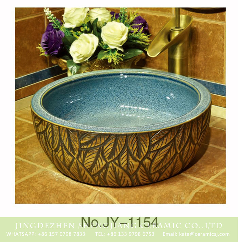 SJJY-1154-23仿古腰鼓盆_03 Shengjiang factory produce hand carved leaves pattern high quality vanity basin     SJJY-1154-23 - shengjiang  ceramic  factory   porcelain art hand basin wash sink