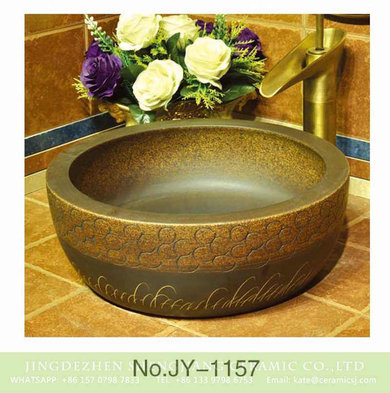 SJJY-1157-23仿古腰鼓盆_07 Asia online sale thick ceramic hand carved special design wash sink      SJJY-1157-23 - shengjiang  ceramic  factory   porcelain art hand basin wash sink