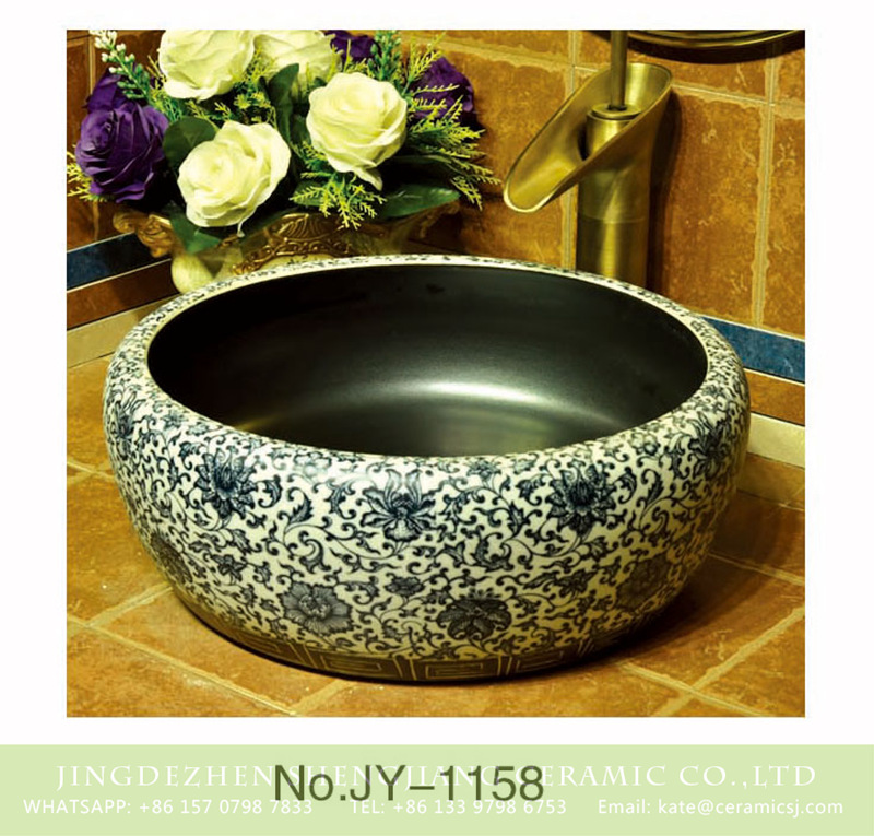 SJJY-1158-23仿古腰鼓盆_08 Shengjiang factory wholesale black inner wall and blue and white surface sink    SJJY-1158-23 - shengjiang  ceramic  factory   porcelain art hand basin wash sink