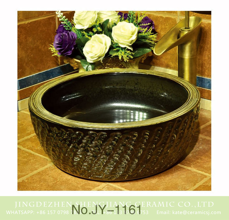 SJJY-1161-23仿古腰鼓盆_11 China online sale hand carved high gloss black solid color vanity basin    SJJY-1161-23 - shengjiang  ceramic  factory   porcelain art hand basin wash sink