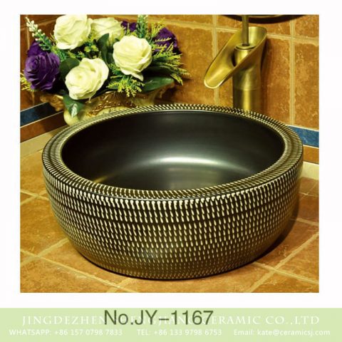 Asia style matte black plain color inside and hand painted outside sanitary ware    SJJY-1167-24