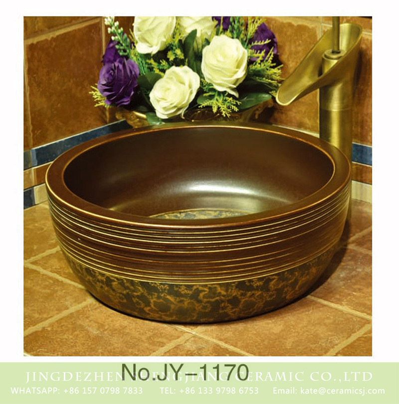 SJJY-1170-24仿古腰鼓盆_08 Shengjiang factory low price brown color antique porcelain and hand painted flowers pattern sinks    SJJY-1170-24 - shengjiang  ceramic  factory   porcelain art hand basin wash sink