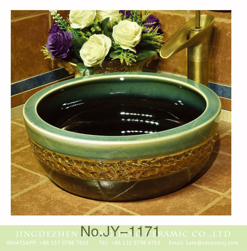 SJJY-1171-24仿古腰鼓盆_09 European style exquisite hand carving color glazed round vanity basin     SJJY-1171-24 - shengjiang  ceramic  factory   porcelain art hand basin wash sink