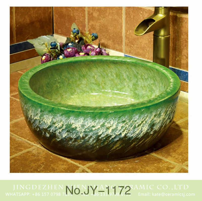 SJJY-1172-24仿古腰鼓盆_10 Chinese work design porcelain green color glazed beautiful durable sanitary ware    SJJY-1172-24 - shengjiang  ceramic  factory   porcelain art hand basin wash sink