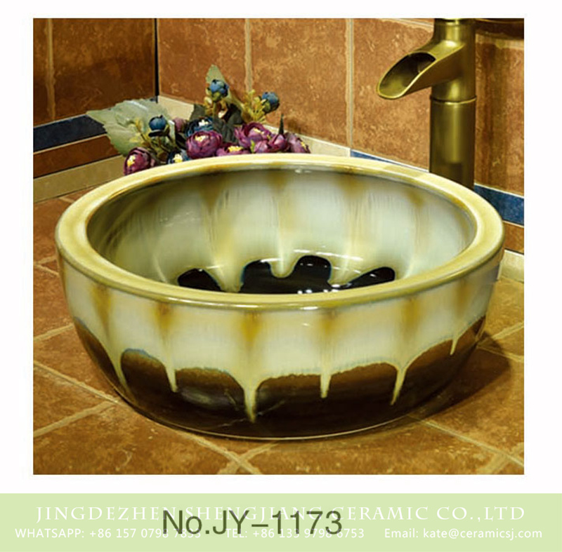 SJJY-1173-24仿古腰鼓盆_11 Shengjiang factory produce high gloss color glazed ceramic thicken lavabo    SJJY-1173-24 - shengjiang  ceramic  factory   porcelain art hand basin wash sink