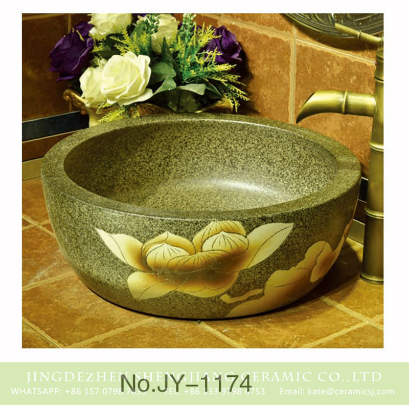 SJJY-1174-24仿古腰鼓盆_12 Asia online sale marble style hand painted flower pattern lavabo    SJJY-1174-24 - shengjiang  ceramic  factory   porcelain art hand basin wash sink