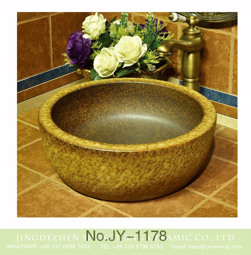 SJJY-1178-25仿古腰鼓盆_03 China conventional retro style yellow color ceramic with unique figure round vanity basin    SJJY-1178-25 - shengjiang  ceramic  factory   porcelain art hand basin wash sink