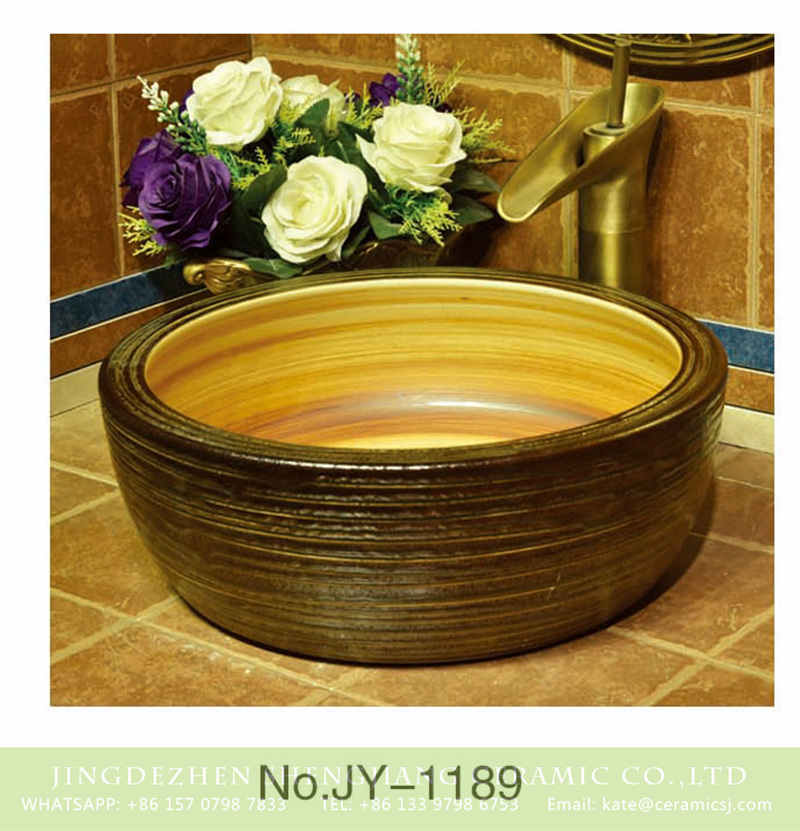SJJY-1189-25仿古腰鼓盆_15 Factory cheap price wood color inside thicken wash basin    SJJY-1189-25 - shengjiang  ceramic  factory   porcelain art hand basin wash sink