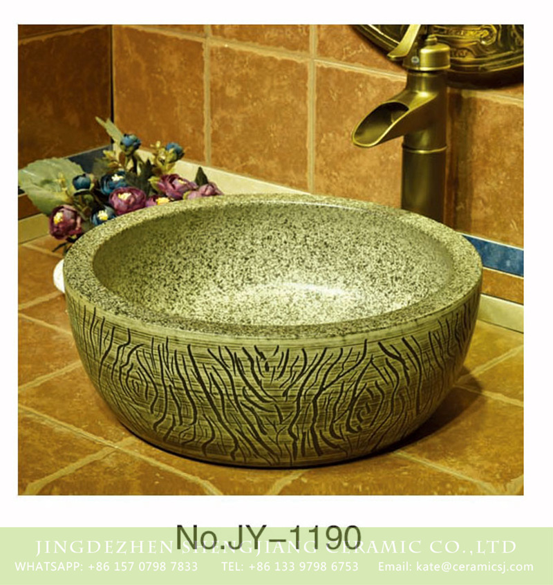 SJJY-1190-27仿古腰鼓盆_03 Large bulk sale factory outlet marble ceramic and carved knife stroke surface durable vanity basin    SJJY-1190-27 - shengjiang  ceramic  factory   porcelain art hand basin wash sink