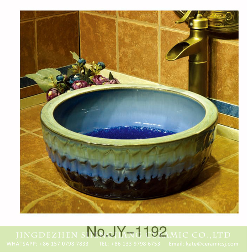 SJJY-1192-27仿古腰鼓盆_05 European style the gradient blue color glazed thicken sinks    SJJY-1192-27 - shengjiang  ceramic  factory   porcelain art hand basin wash sink