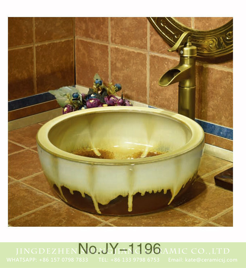 SJJY-1196-27仿古腰鼓盆_10 Porcelain city Jingdezhen art color glazed high gloss wash basin    SJJY-1196-27 - shengjiang  ceramic  factory   porcelain art hand basin wash sink