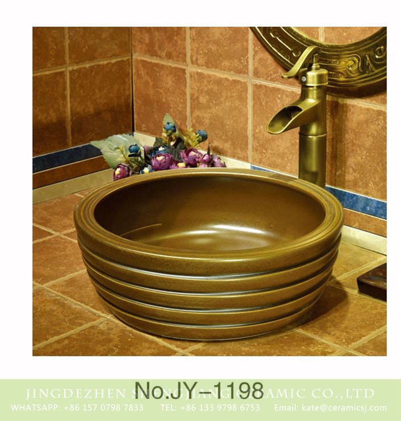 SJJY-1198-27仿古腰鼓盆_12 Factory low price dark brown color hotel independent hung durable sinks    SJJY-1198-27 - shengjiang  ceramic  factory   porcelain art hand basin wash sink