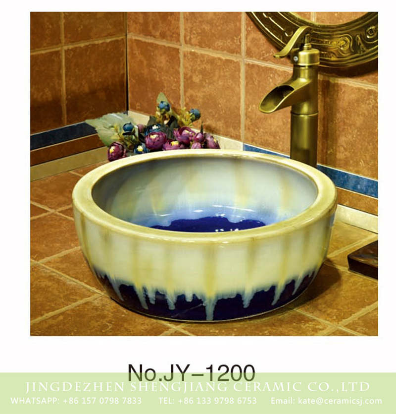 SJJY-1200-27仿古腰鼓盆_14 Jingdezhen factory direct color glazed art easy clean sanitary ware     SJJY-1200-27 - shengjiang  ceramic  factory   porcelain art hand basin wash sink