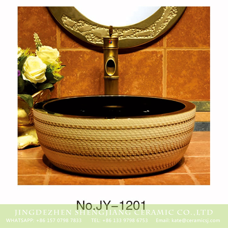 SJJY-1201-27仿古腰鼓盆_15 Shengjiang factory direct hand craft exquisite ceramic with black smooth inside lavabo    SJJY-1201-27 - shengjiang  ceramic  factory   porcelain art hand basin wash sink
