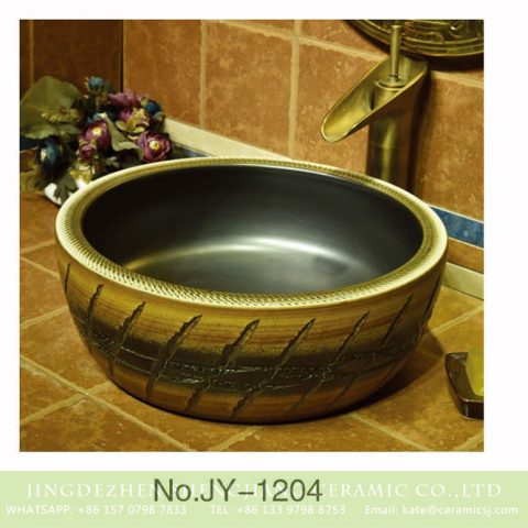 Jingdezhen antique ceramic carved knife stroke surface and matte black color inside lavabo     SJJY-1204-28