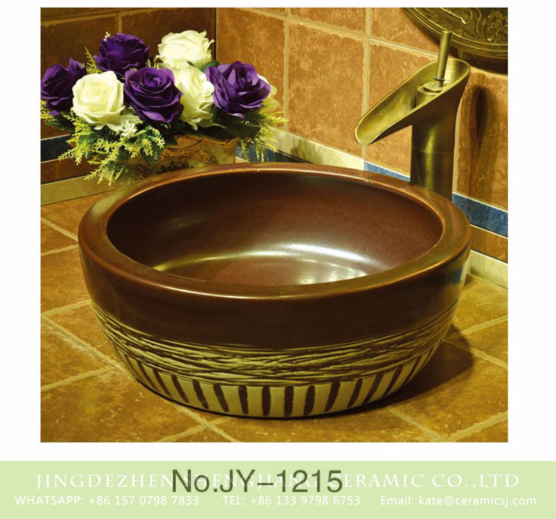 SJJY-1215-29仿古腰鼓盆_04 Shengjiang factory produce brown color and hand carved special pattern bottom durable sink    SJJY-1215-29 - shengjiang  ceramic  factory   porcelain art hand basin wash sink