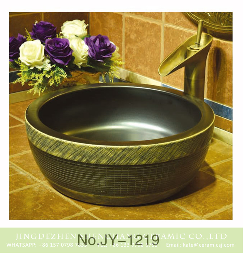 SJJY-1219-29仿古腰鼓盆_09 Asia style matte black ceramic and pure hand craft check pattern surface toilet basin    SJJY-1219-29 - shengjiang  ceramic  factory   porcelain art hand basin wash sink
