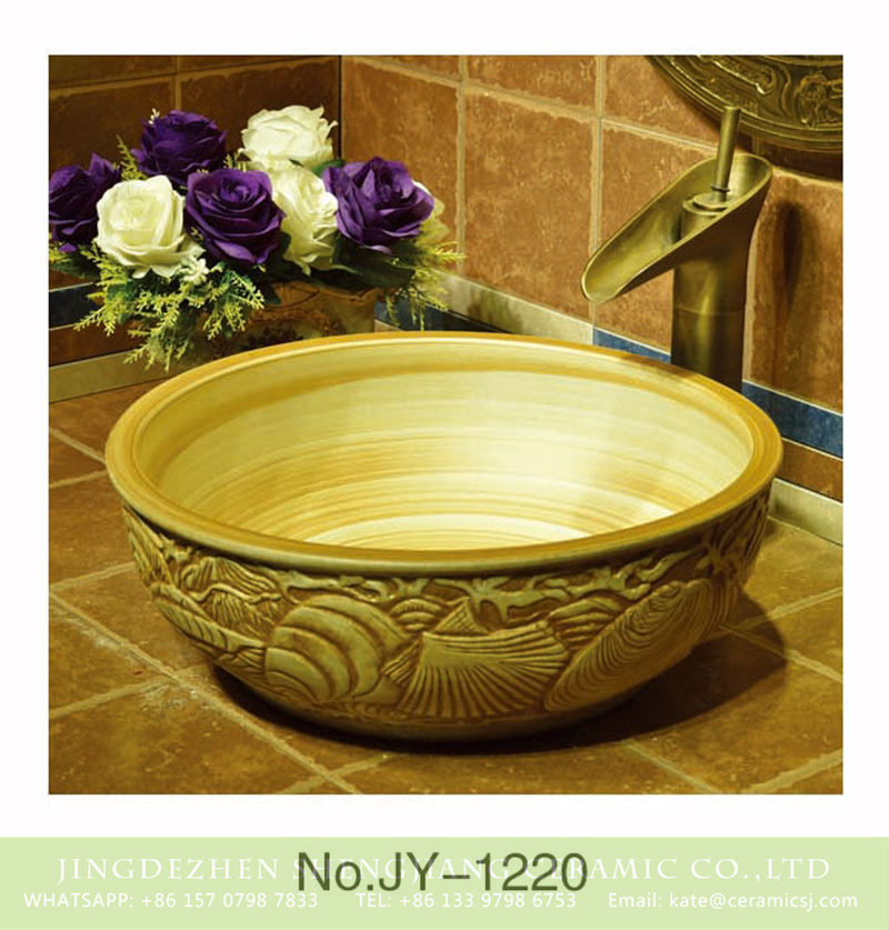 SJJY-1220-29仿古腰鼓盆_10 Shengjiang factory produce high quality wood color ceramic with hand craft exquisite pattern wash sink    SJJY-1220-29 - shengjiang  ceramic  factory   porcelain art hand basin wash sink
