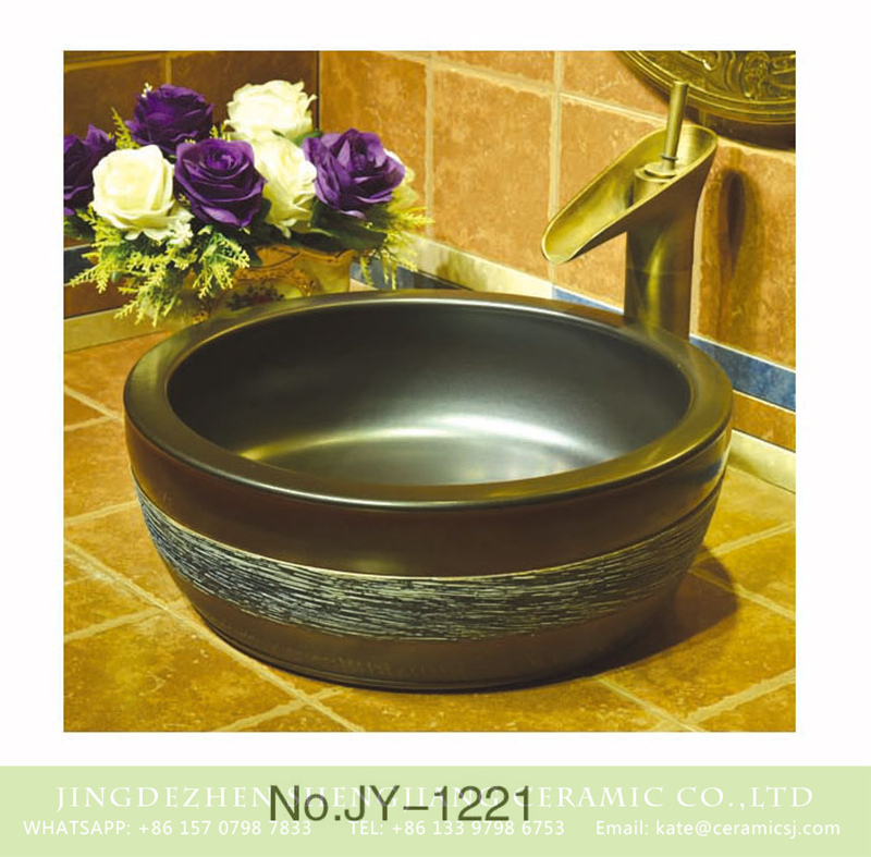 SJJY-1221-29仿古腰鼓盆_11 Chinoiserie vintage style matte black color round wash hand basin    SJJY-1221-29 - shengjiang  ceramic  factory   porcelain art hand basin wash sink