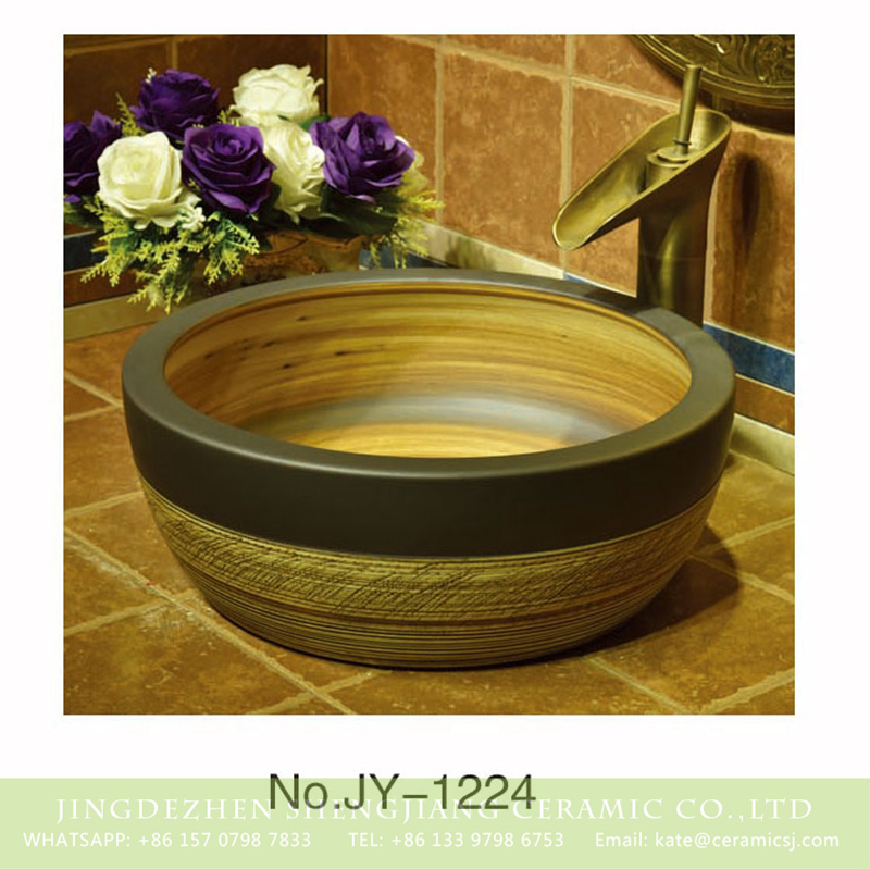SJJY-1224-29仿古腰鼓盆_14 China antique series ceramic wood color inside sanitary ware    SJJY-1224-29 - shengjiang  ceramic  factory   porcelain art hand basin wash sink
