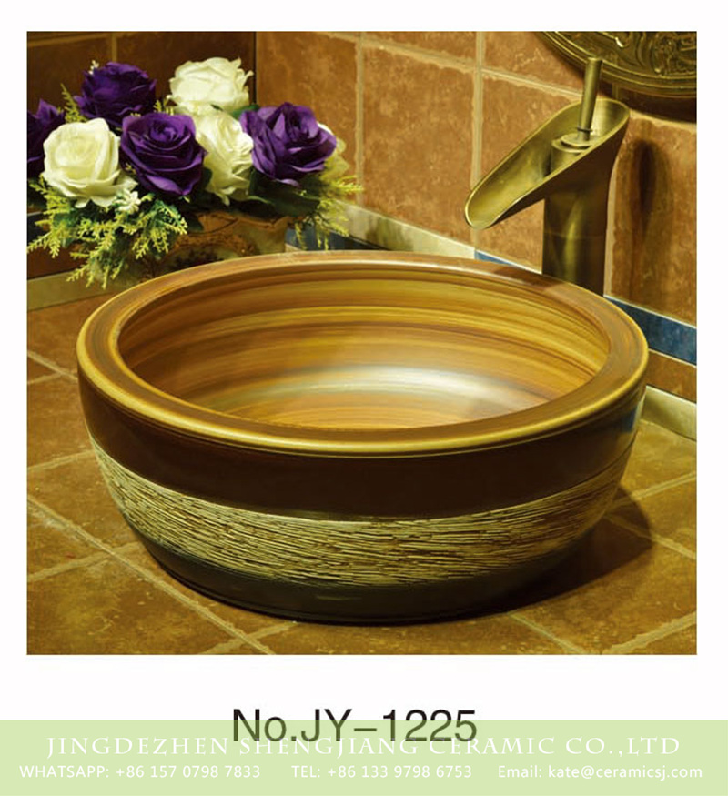 SJJY-1225-29仿古腰鼓盆_15 Shengjiang factory antique series wood color wall and easy clean wash hand basin    SJJY-1225-29 - shengjiang  ceramic  factory   porcelain art hand basin wash sink