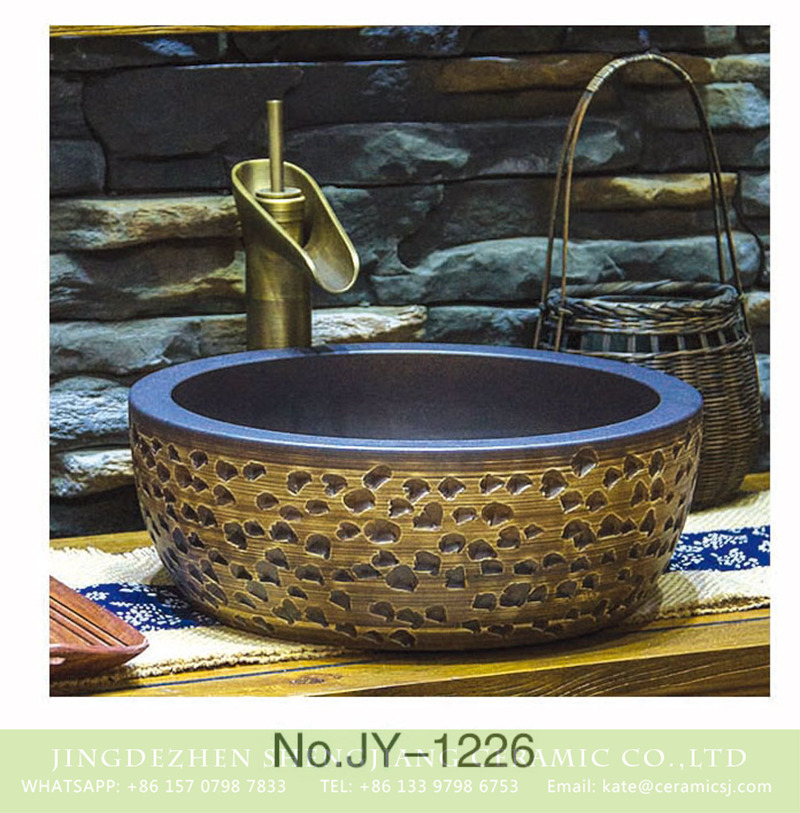 SJJY-1226-30仿古腰鼓盆_03 European style porcelain hand carved irregular pattern surface toilet basin    SJJY-1226-30 - shengjiang  ceramic  factory   porcelain art hand basin wash sink