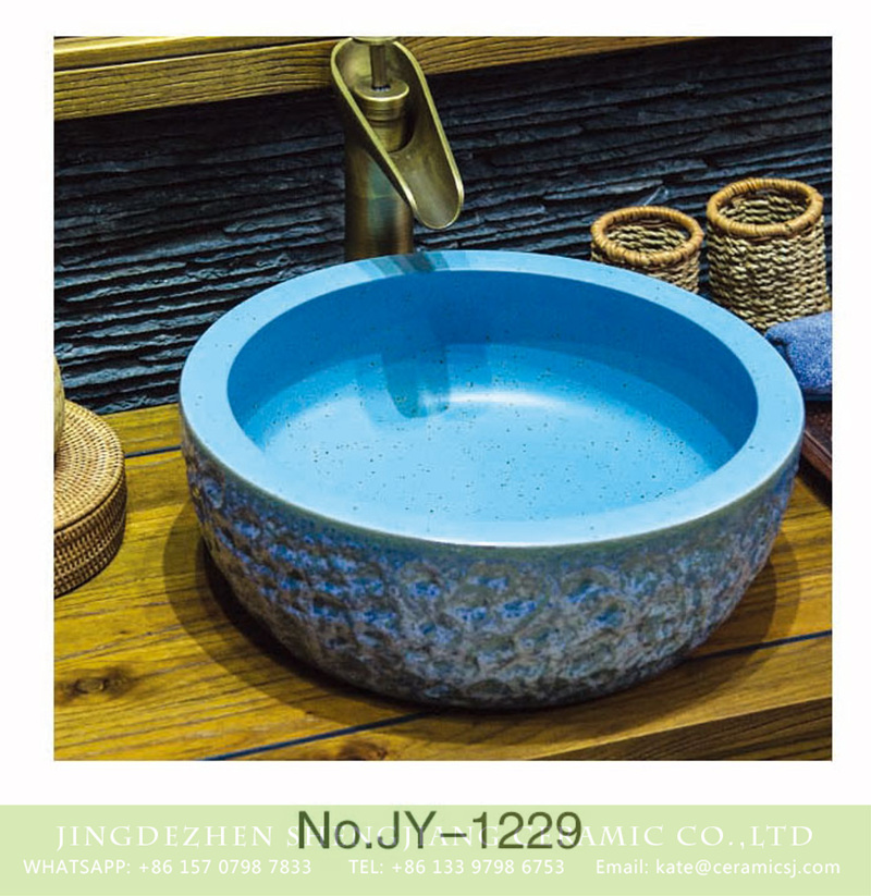 SJJY-1229-30仿古腰鼓盆_07 Popular sale item Shengjiang factory beautiful blue color durable sink    SJJY-1229-30 - shengjiang  ceramic  factory   porcelain art hand basin wash sink