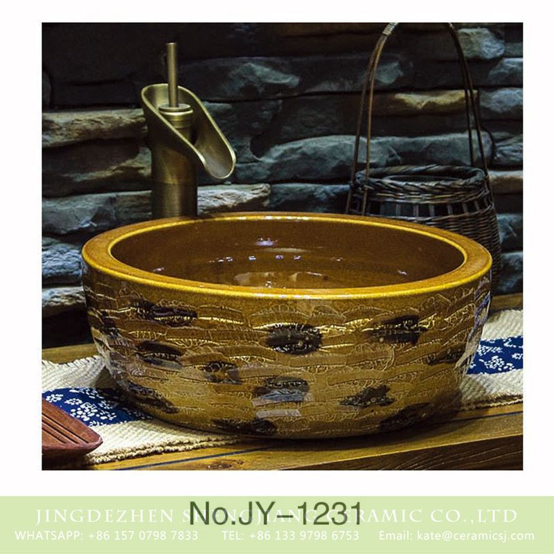 SJJY-1231-30仿古腰鼓盆_09 Jingdezhen wholesale gold color and black pattern easy clean sanitary ware    SJJY-1231-30 - shengjiang  ceramic  factory   porcelain art hand basin wash sink