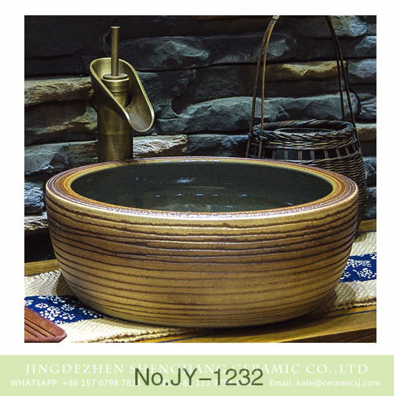 SJJY-1232-30仿古腰鼓盆_10 Shengjiang factory retro series smooth inner wall and hand carved stripes surface vanity basin    SJJY-1232-30 - shengjiang  ceramic  factory   porcelain art hand basin wash sink