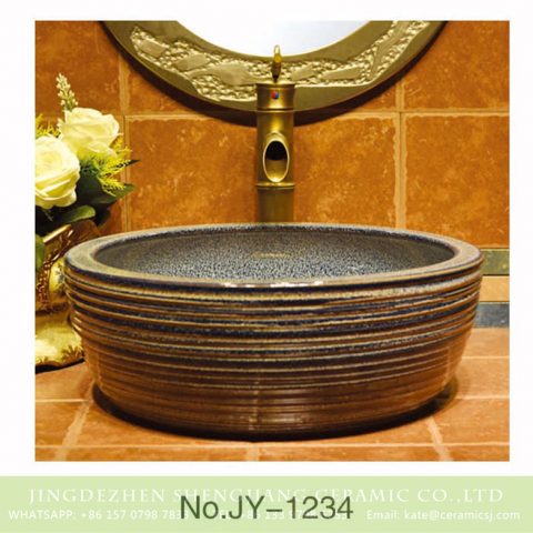 Jingdezhen wholesale marble inner wall and hand carved stripes surface vanity basin    SJJY-1234-30