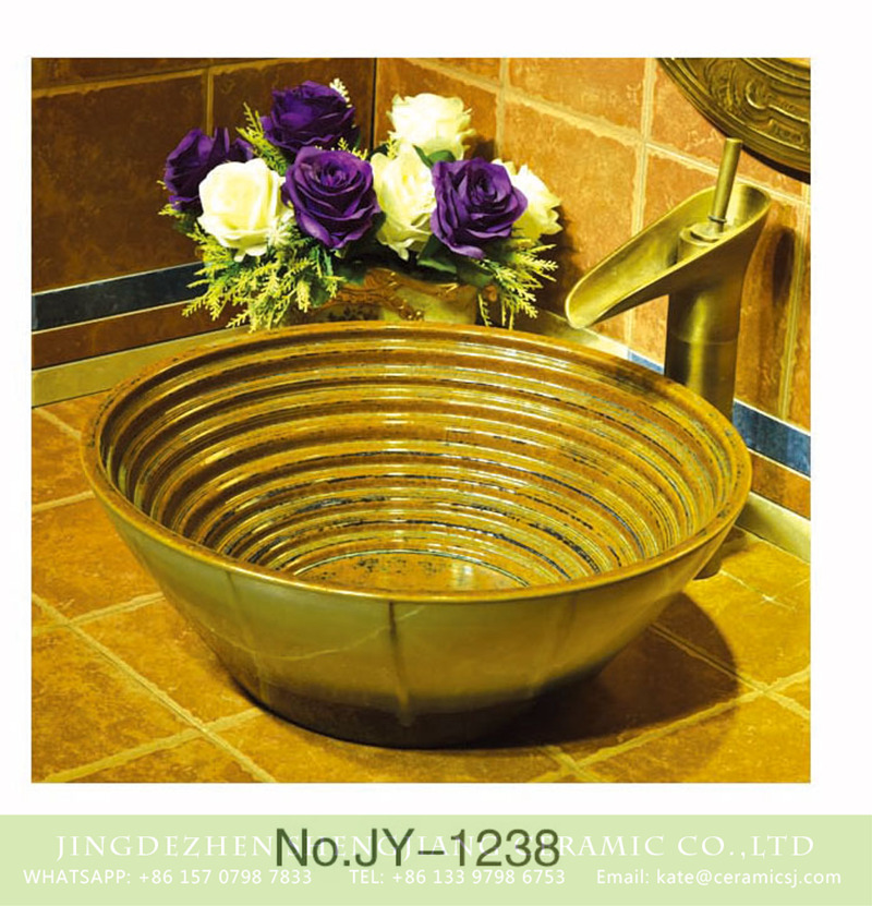 SJJY-1238-31仿古腰鼓盆_03 China antique bowl shape ceramic gold color wash hand basin    SJJY-1238-31 - shengjiang  ceramic  factory   porcelain art hand basin wash sink