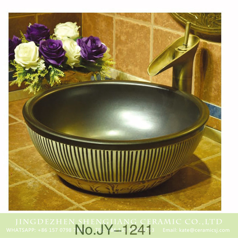 SJJY-1241-31仿古腰鼓盆_07 Japanese style factory price matte black ceramic with hand painted black lines sanitary ware    SJJY-1241-31 - shengjiang  ceramic  factory   porcelain art hand basin wash sink